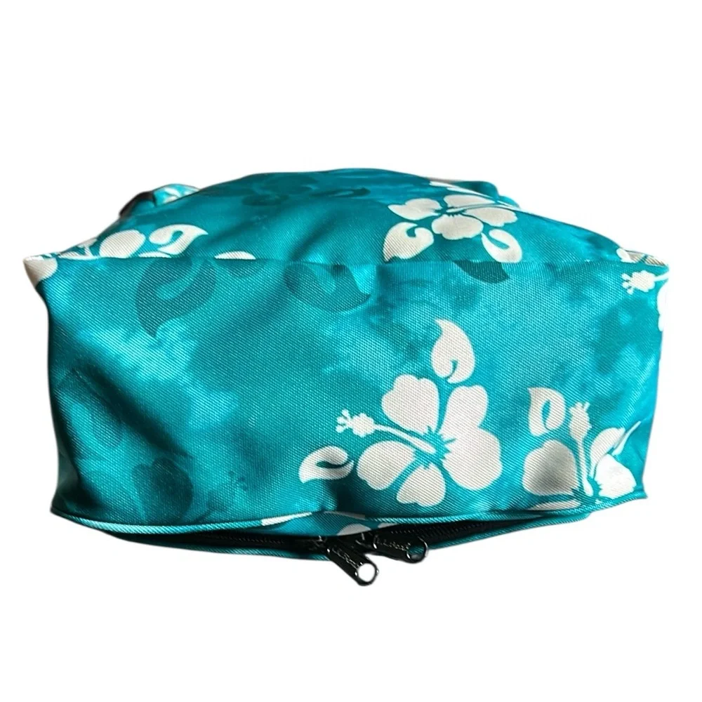 L.L. Bean Teal and White Floral Cosmetic Bag